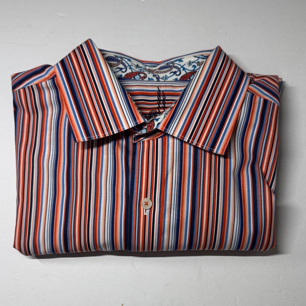 Robert Graham Red and Blue Striped Dress Shirt